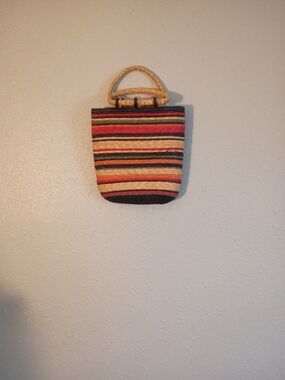 Faded Glory Striped Woven Tote - Red, Black, Tan